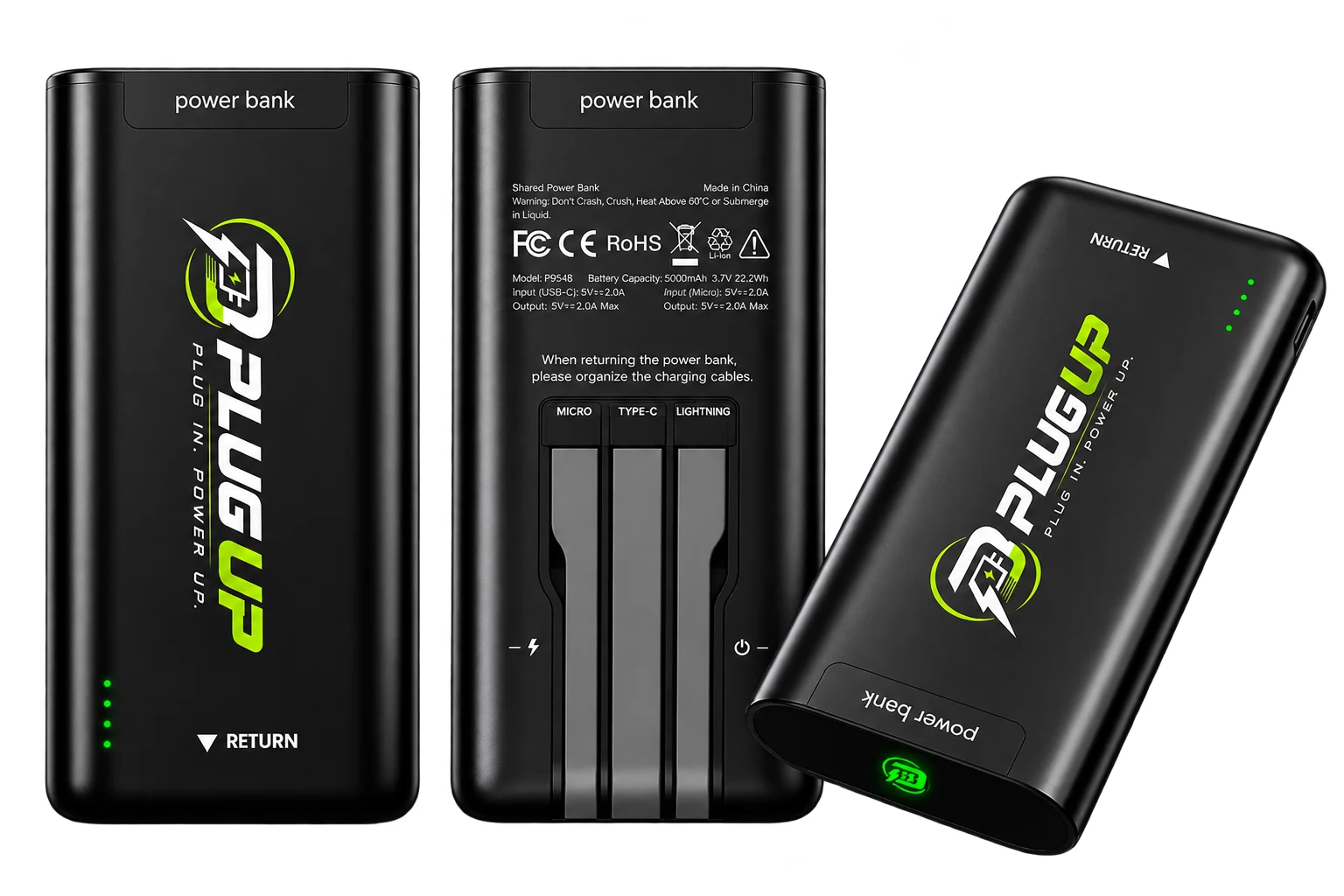 Plug Up power bank from the front, back and side