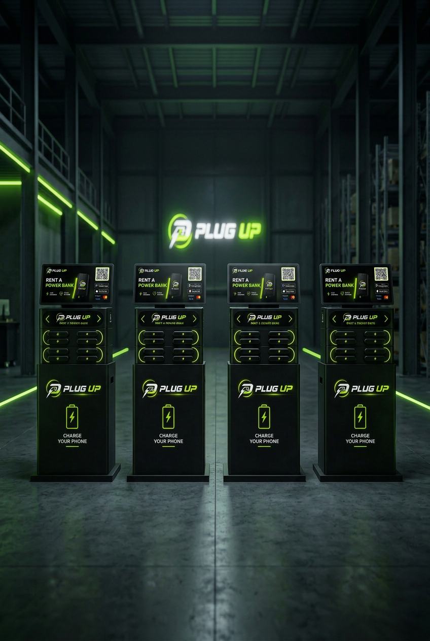 A lineup of Plug Up vending machines ready for placement